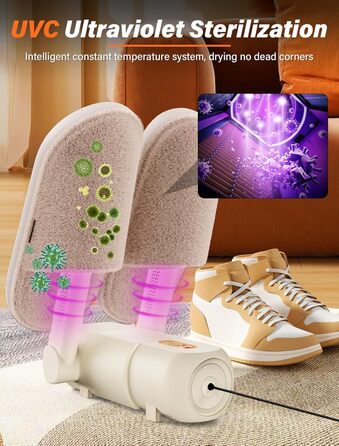Електричний сушильник для взуття та черевиків з таймером 120 хв, UV-підсвічуванням, складний дизайн (Бежевий)