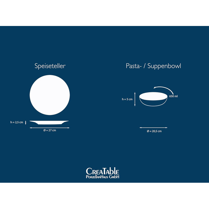 CreaTable Серія Luna Weiss: 12-ти частинний сервіз з порцеляни на 6 осіб, посуд для кухні, безпечний у посудомийній машині та мікрохвильовці