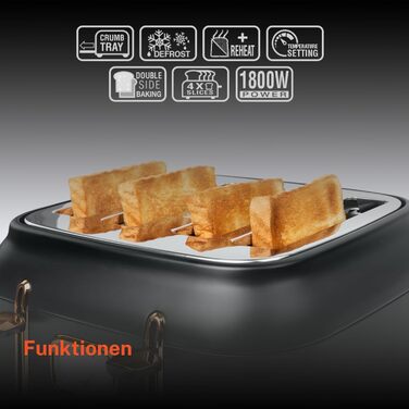 Тостер Muse MS-131 BC: 4-х секційний, чорний, ретро дизайн, 6 рівнів підсмажування, з підсвічуванням та крихкозбірником