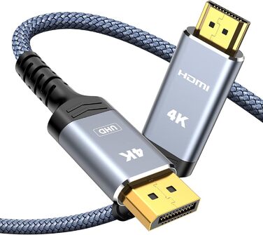Кабель Highwings DisplayPort до HDMI 1.8м, Nylon, для монітора, телевізора, проектора, ноутбука, ПК