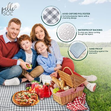 Пікнік-дека Pelle & Sol, водонепроникна, 200 x 140 см, складана, для відпочинку на природі, пляжна, з антиковзаючим покриттям, з ручкою, пісоко-стійка, придатна для прання, для саду, піших прогулянок, кемпінгу, блакитна