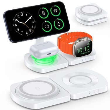 Бездротова зарядка Induktive для iPhone (MagSafe) 3-в-1: Apple Watch, AirPods, iPhone 17 Air/16/15/14/13/12 (Білий)