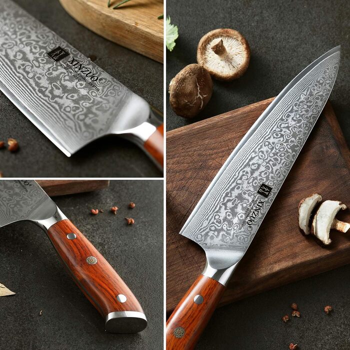 XINZUO 21cm Damascus Chef's Knife - 67 Layer Damascus Steel Gyuto Knife for Meat, Fish & Vegetables - Professional Handcrafted Kitchen Knife with Ergonomic Rosewood Handle