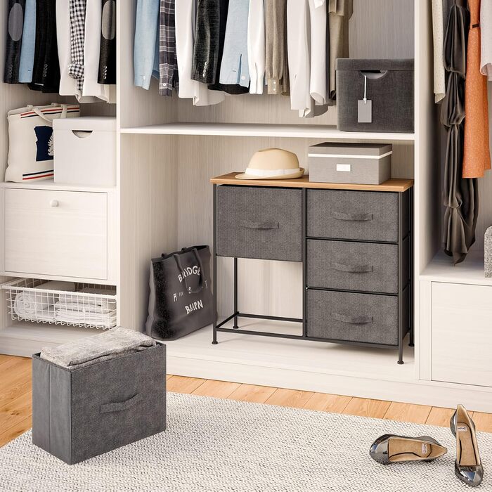 Monter Chest of Drawers, Narrow Chest of Drawers, Cabinet with 5 Large Drawers, Fabric Drawer Organizer, Clothes Storage, Storage Cabinet, 85x30x70cm, Sturdy Metal Frame, Grey