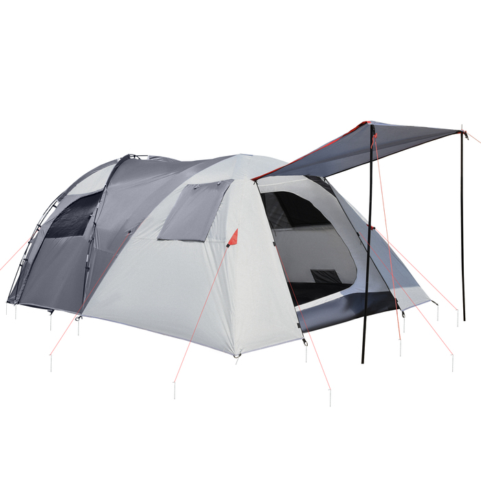 Outsunny 5-Person Tent - Tunnel Tent with Bedroom, Carry Bag, 2000mm Water Column, Mesh Windows, Grey | Aosom