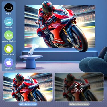 YOTON Y4 Mini Beamer: Smart проєктор з Android TV, 1080P, WiFi, Bluetooth, авто-корекція, для домашнього кінотеатру, сумісний з Phone/PC/Mac/Switch (Білий)