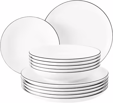 Seltmann Weiden [A] Lido Tableware Set, 12-Piece, Round, Black Line
