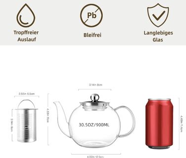 Скляна чайниця CNGLASS 600мл/20.3oz з ситом, стійка до плити, для листового та квіткового чаю