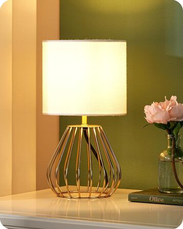 EDISHINE Настільна лампа, сучасний дизайн, індустріальний стиль, Е14 цоколь, вінтажна, для спальні/вітальні, бежево-чорна (льон + золото)