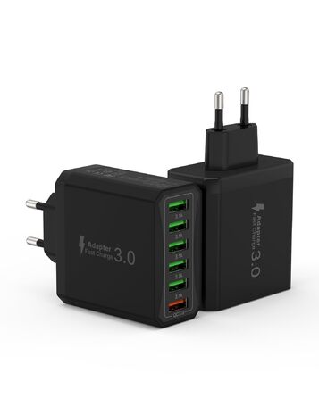 Зарядний пристрій USB 2 шт, 6 портів 33W QC 3.0 + USB 3.1A, мережевий адаптер для iPhone 16/15/14/13/12/11 Pro Max SE XR XS, iPad Pro, Samsung, смартфонів - Чорний