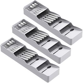 Органайзер для столових приборів Lifewit в шухляду, 4 відділення, 40 см, сірий пластиковий контейнер для ложок, виделок, ножів (3 шт)