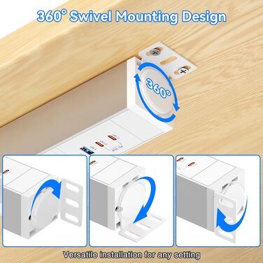 Мережевий фільтр із захистом від перенапруги, 10 розеток, поворотний на 360°, для стін, кабель 1.8м, 16A/4000W, для офісу та дому, чорний