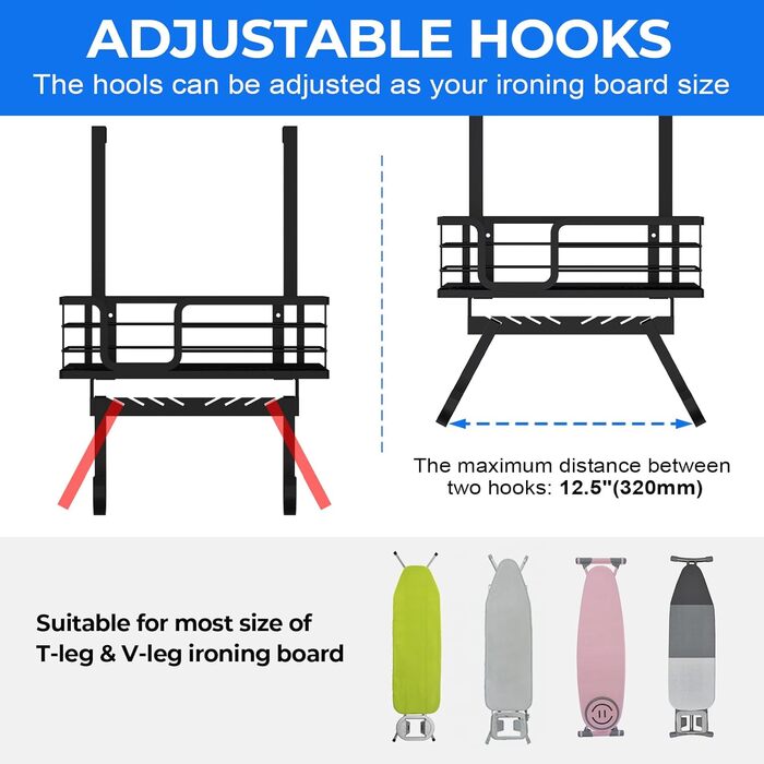 Настінна підставка для праски та гладильної дошки з великим кошиком для зберігання - міцна конструкція для пральні