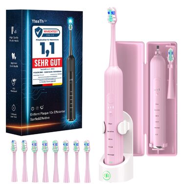 Електрична зубна щітка Sonic для дорослих та дітей, 5 режимів чищення, 8 насадок, рожева