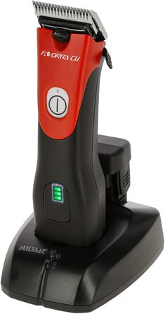 Машинка для стрижки собак та коней Aesculap Favorita CLi акумуляторна (червона) з набором гребінців | Професійна ергономічна машинка | LED-дисплей | Тімострижка для собак та коней