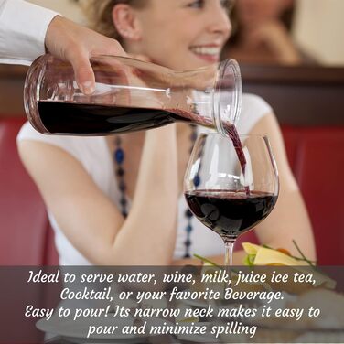 Glass Carafe Style 1 Liter with Lid for 1 Liter (2), Water, Juice, Tall Slim Neck Design, 935 ml, 2 Pieces, Transparent