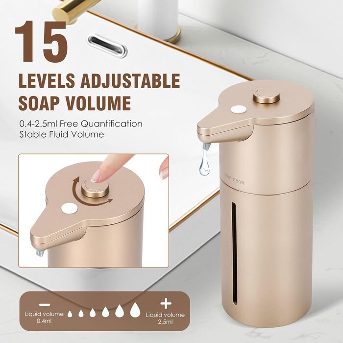 Автоматичний дозатор мила безконтактний, для кухні та ванної кімнати, сенсорний, регульована гучність, тривалий час роботи акумулятора, сумісний з густою та рідкою милом, простий у використанні для дітей, не забивається