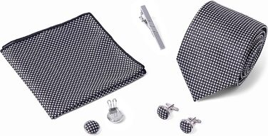 Елегантний подарунковий набір для чоловіків: краватка, кишеньковий хустинка, запонки, краватки-затискач, кнопкоманшети | Офіс, весілля, костюм, сорочка | Чорний та білий в клітинку
