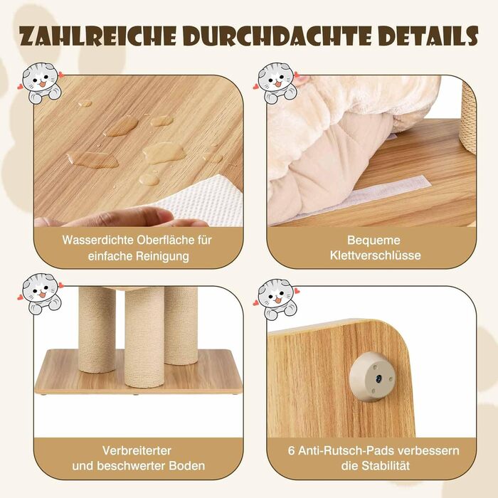 Дерев'яний кігтечка Costway 197 см з гамаком, будиночком та кошиком для котів, 7-ярусний, бежевий