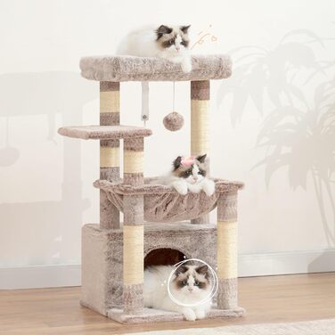 Котячий будиночок Heybly HCT008SW: міцний котячий будиночок з великим м'яким лежаком, місцем для сну та сизалевими стовпчиками для дряпання (коричнево-бежевий)