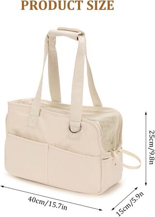 Транспортна сумка Dokeno для собак та котів до 8 кг, складана переноска для подорожей та авто, дихаюча переноска для домашніх тварин з ручками (Бежевий, 41x19x31 см)