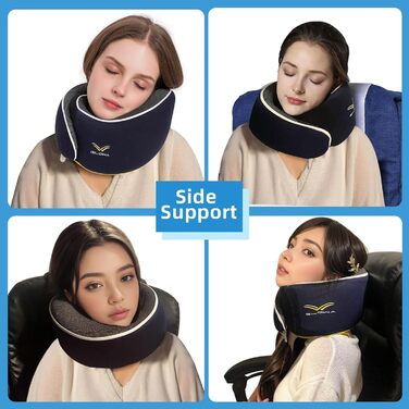 Подушка для шиї ComfoArray Glowa, для подорожей, авто та літака, 2023, широка регульована зона, покращена підтримка голови, темно-синій