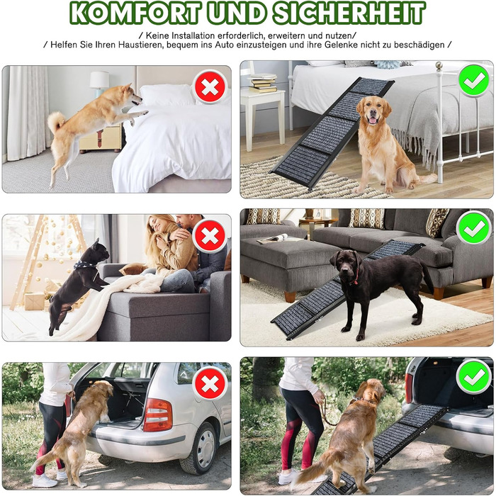 Рампа для собак у машину, розкладна, 160 см, з антиковзким покриттям, для легкових автомобілів, вантажівок та SUV, стабільна, для великих та середніх собак до 90 кг, 160*43 см (Д x Ш)