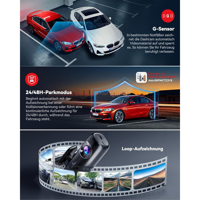 Автомобільний відеореєстратор REDTIGER 4K Ultra HD (передній та задній), GPS, 5.8GHz WiFi, нічний режим, режим паркування, підтримка карт пам'яті до 256ГБ, модель F9