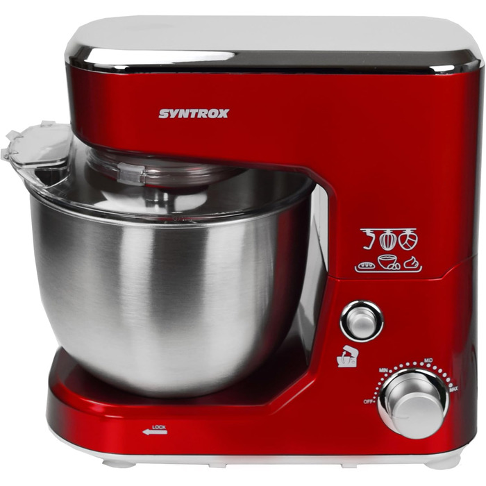 Syntrox Germany KM-1000W Kitchen Machine, Dough Mixer, Mixer, Stainless Steel Bowl, 5 Liter, red