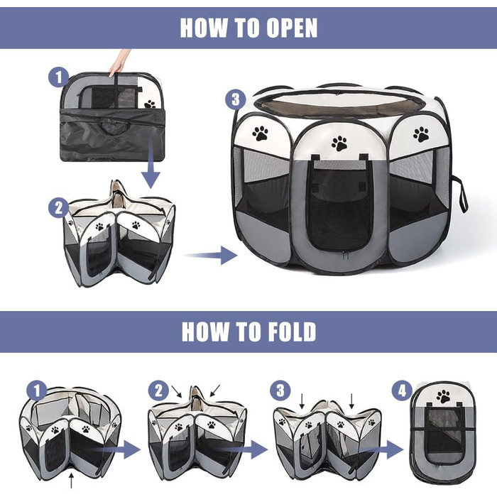Клітка-забіг для собак та кошенят LUFEIS, складана, водовідштовхувальна, для дому, сірого кольору