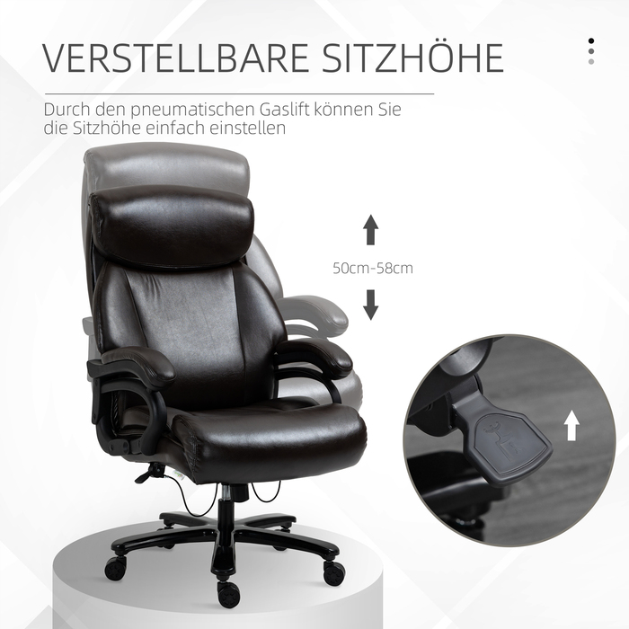 Vinsetto Ergonomic Executive Office Chair with Rocking Function, Leather Chair Brown, Adjustable Height, Weight Capacity up to 180 kg