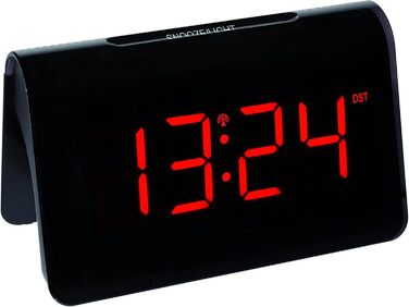 TFA Dostmann ICON Digital Radio Alarm Clock, 60.2543.05, Alarm with individual snooze duration, 2 brightness levels, very bright red LED digits, radio clock, black