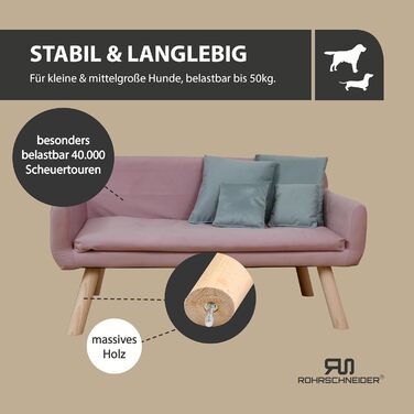 Диванчик для собак Chicago | Водостійкий лежак для собак маленьких та середніх порід | Макс. вага 50 кг | З міцної деревини | Виготовлено в ЄС | Розміри: 103x57x50 см | Сумка для відходів (рожева)