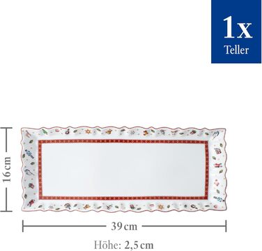 Преміальна прямокутна сервірувальна тарілка Villeroy & Boch Toy's Delight для кексу, штолена та різдвяних солодощів, порцеляна, новорічний декор