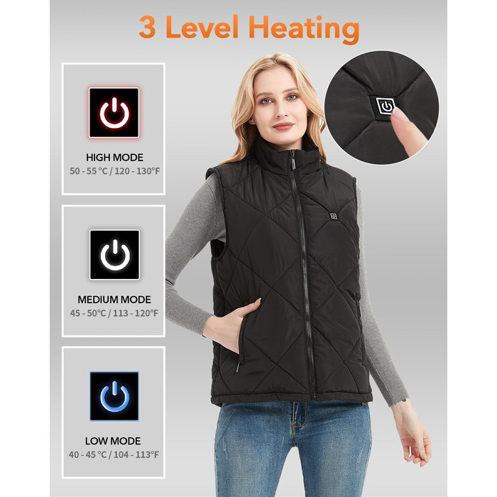 Електрична гріюча жилетка Fernida для чоловіків та жінок, 8 зон нагріву, USB, для катання на лижах та полювання (батарея не входить) S, чорний