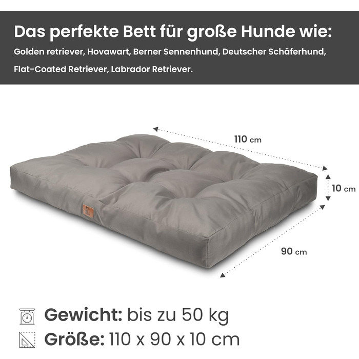 Килимок для собак великих порід 110x90 см - Міцний матеріал Oxford 600D, водовідштовхувальний, XXL лежанка для собак 10 см заввишки, двосторонній, для вулиці - Сірий 110x90x10 см