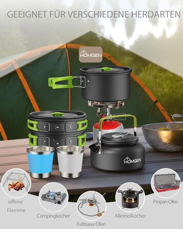Набір кухонного посуду для кемпінгу Homgen: каструлі та сковорідки з алюмінію, легкий, для 2-3 осіб, з сумкою для зберігання, підходить для кемпінгу, пікніків, походів