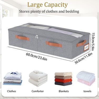 Підліжкові комоди Yawinhe (2 шт.), коробки для зберігання під ліжком, фліс, складні сумки для зберігання з прозорою кришкою та ручками, для спальні, 80x40x15 см