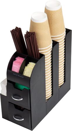 Mind Reader Anchor Collection 11 Compartments for Coffee Cups and Spices, with 2 Drawers, Plastic Rubber, Black, 1 Pack