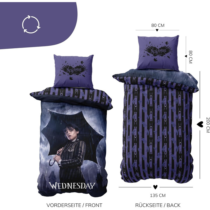 Комплект постільної білизни Wednesday Addams 135x200: ковдра та наволочки, мікрофібра, для дітей та підлітків