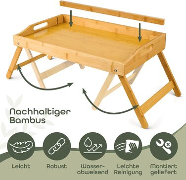 Бамбуковий приліжкові столики Blumtal з ніжками для планшетів/телефонів - столики для сніданку в ліжко - складаний приліжкові столики 50 x 30 x 6 см - сервірувальне піднос з ніжками - стабільний приліжкові столики з натурального дерева