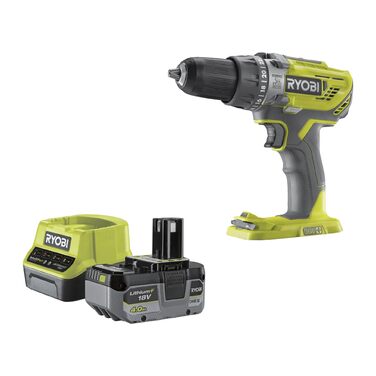 RYOBI 18V ONE+ акумуляторний ударний дриль-шуруповерт, комплект R18PD3-140SA, 4Ah, зарядний пристрій, набір біт RAK31MSD, сумка для інструментів