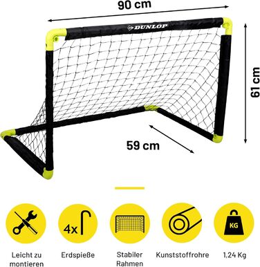 Ворота для футболу Dunlop - складані, чорно-жовті, 2 шт. (99 см) - для дитячих ігор та тренувань у саду та приміщенні