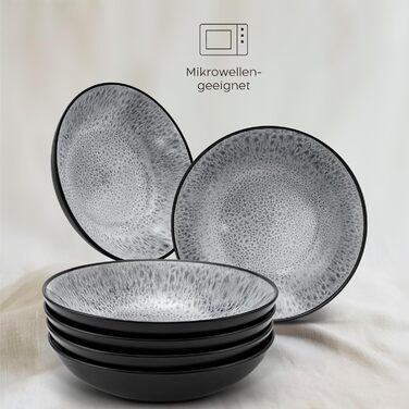 Набір посуду Twinzee Steingut 24 елементи для 6 осіб: тарілки та миски - серія Riviera (Perla, глибокі тарілки (x6))