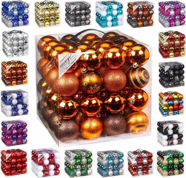 Набір прикрас на ялинку 64 шт. 6 см, пластикові, стійкі до пошкоджень, мідно-коричневі