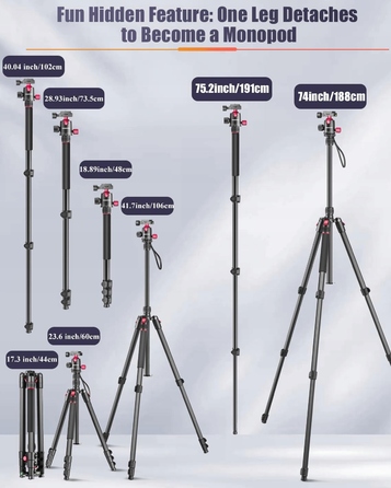 Професійний штатив CAMBOFOTO 188 см, портативний штатив-монопод 191 см