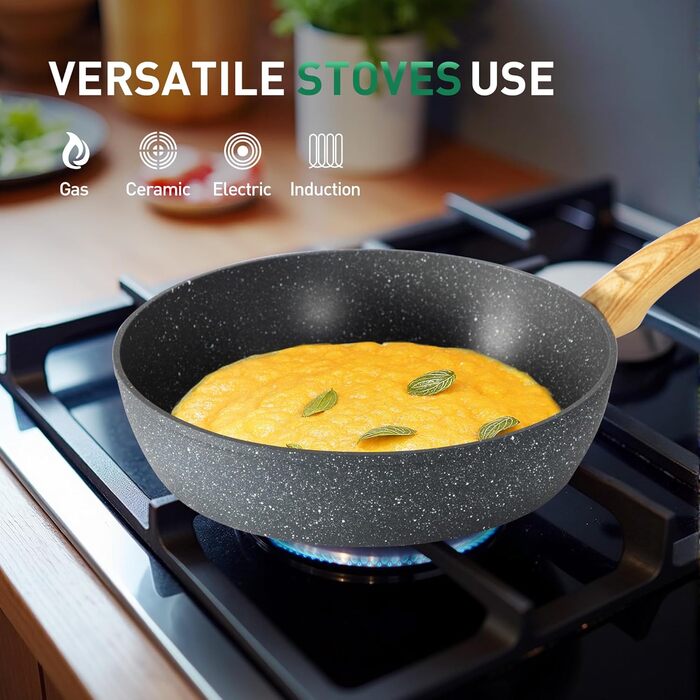 Набір кухонного посуду Kitchen Academy 12 предметів з антипригарним покриттям. Тöpfe та Pfannen для Induktion, Gasherde та Mikrowelle, сірий колір