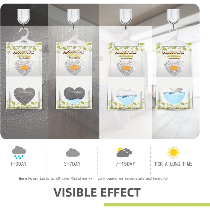 ZSPENG 14-Piece Moisture Absorber & Max Odor Eliminator Hanging Bags, 220g Fragrance Free Dehumidifying Bags for Closets, Basements, Laundry Rooms, Storage Rooms