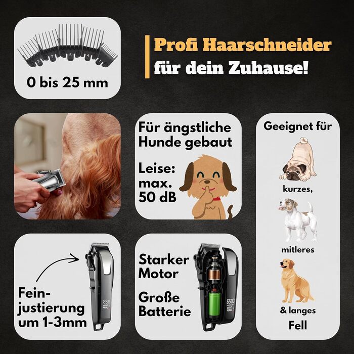 Професійна тиха машинка для стрижки собак, котів та коней – тримає щільне хутро. Машинка для стрижки собак, триммер, вистригувач. 3 години роботи від акумулятора
