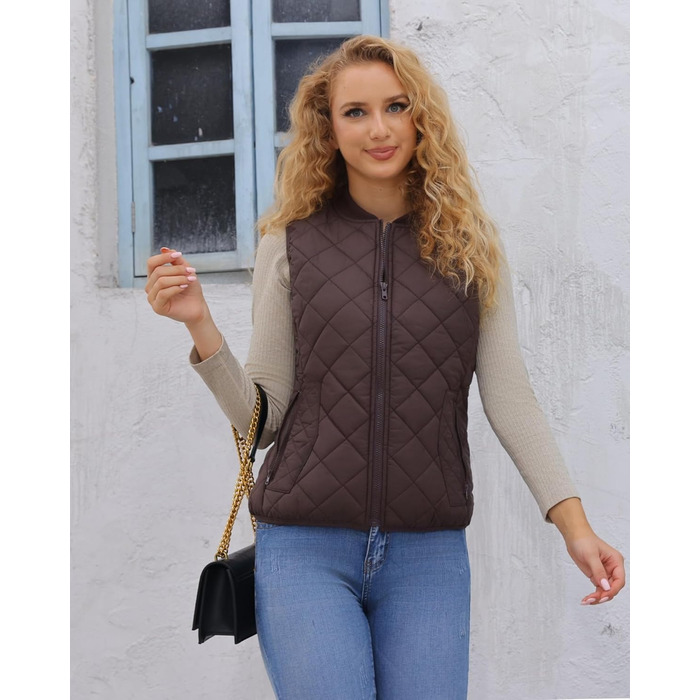 Жіноча степкова жилетка Fuinoth з рифленим коміром, утеплена, шоколадного кольору (XS)